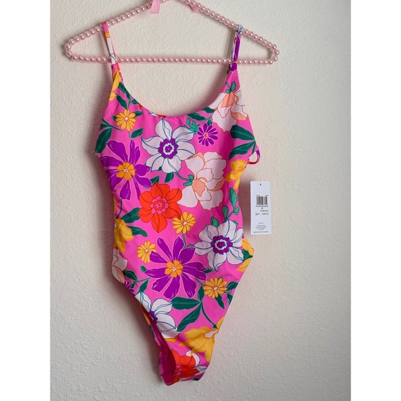 Hurley Other - Hurley Daisy Delight Mod One Piece Swimsuit Pink Floral Side Cutout Size M